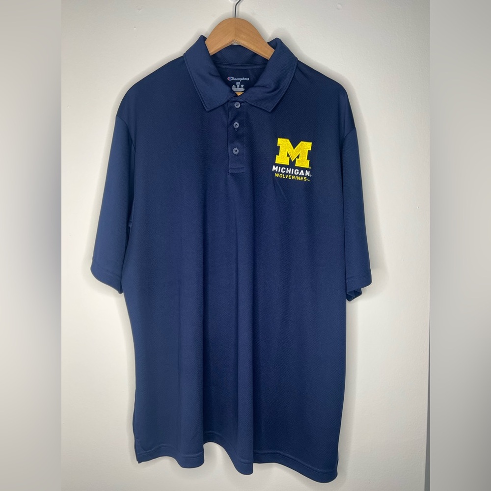Champion University Of Michigan Polo Shirt Mens Size XXL Blue Collared Preppy